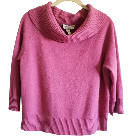 Lord & Taylor Sweater Cowlneck Womens XL 2 Ply Cashmere 100% Pink Lagenlook - Picture 2 of 7